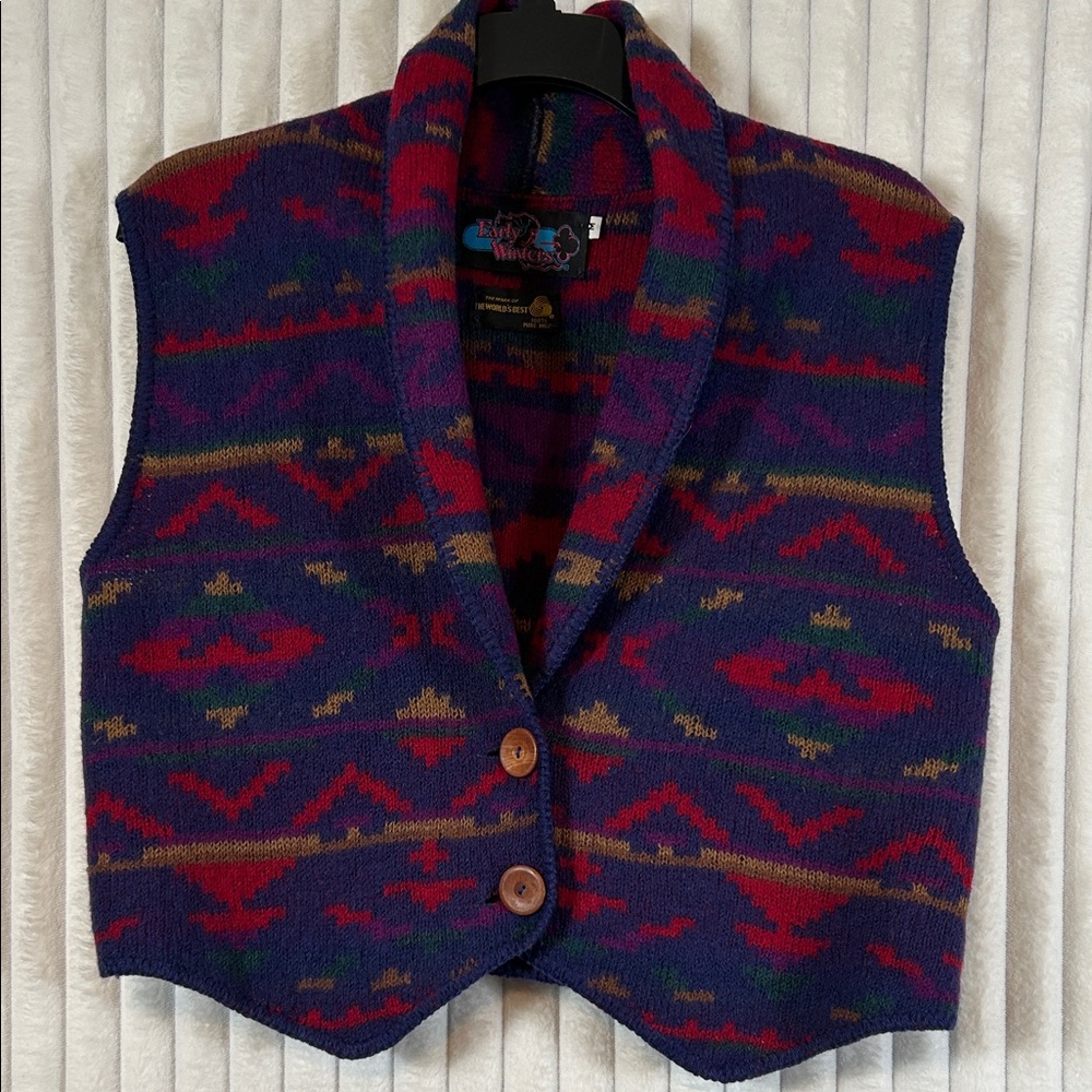 Vintage early winters, pure wool southwestern design blue sweater vest M